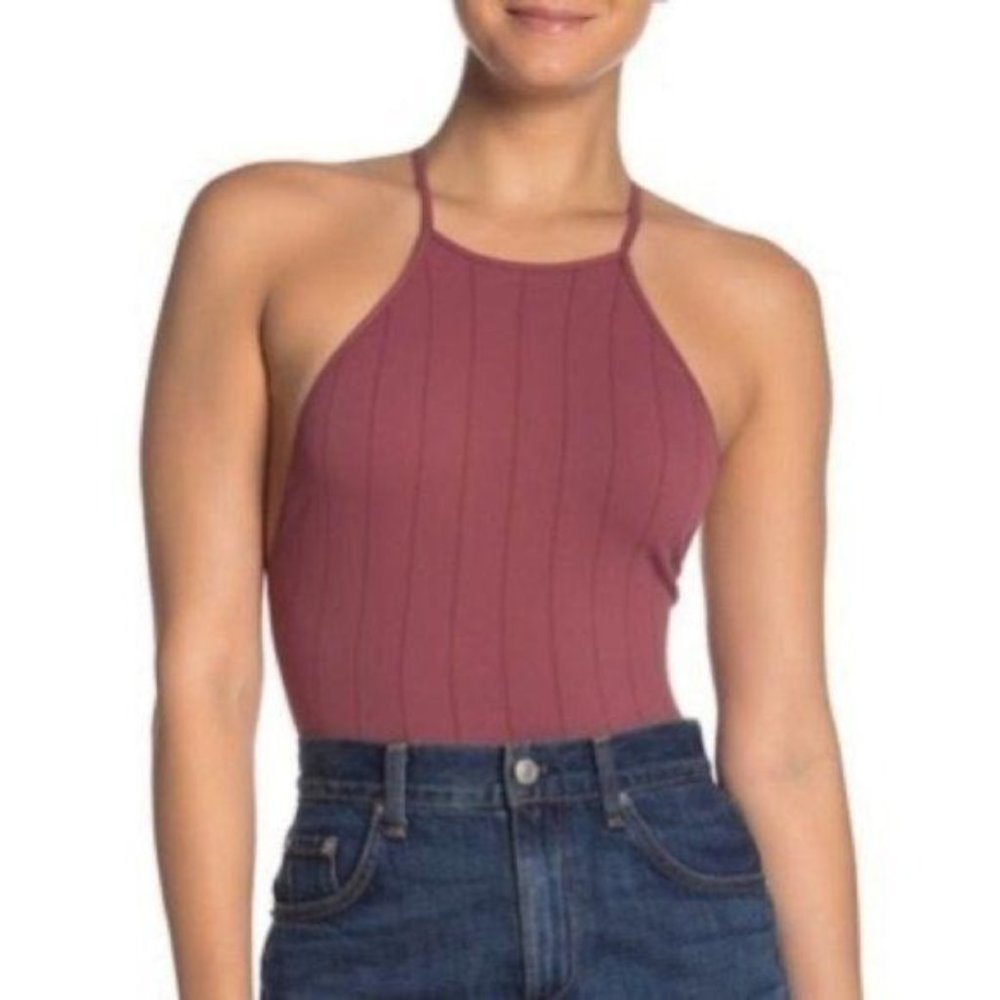 Free People Bridget Halter Neck Bodysuit Wine M/L